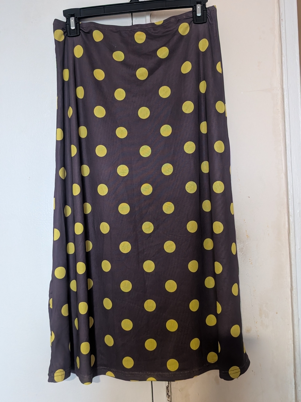 Brown Mesh Midi Skirt with Yellow Polka Dots